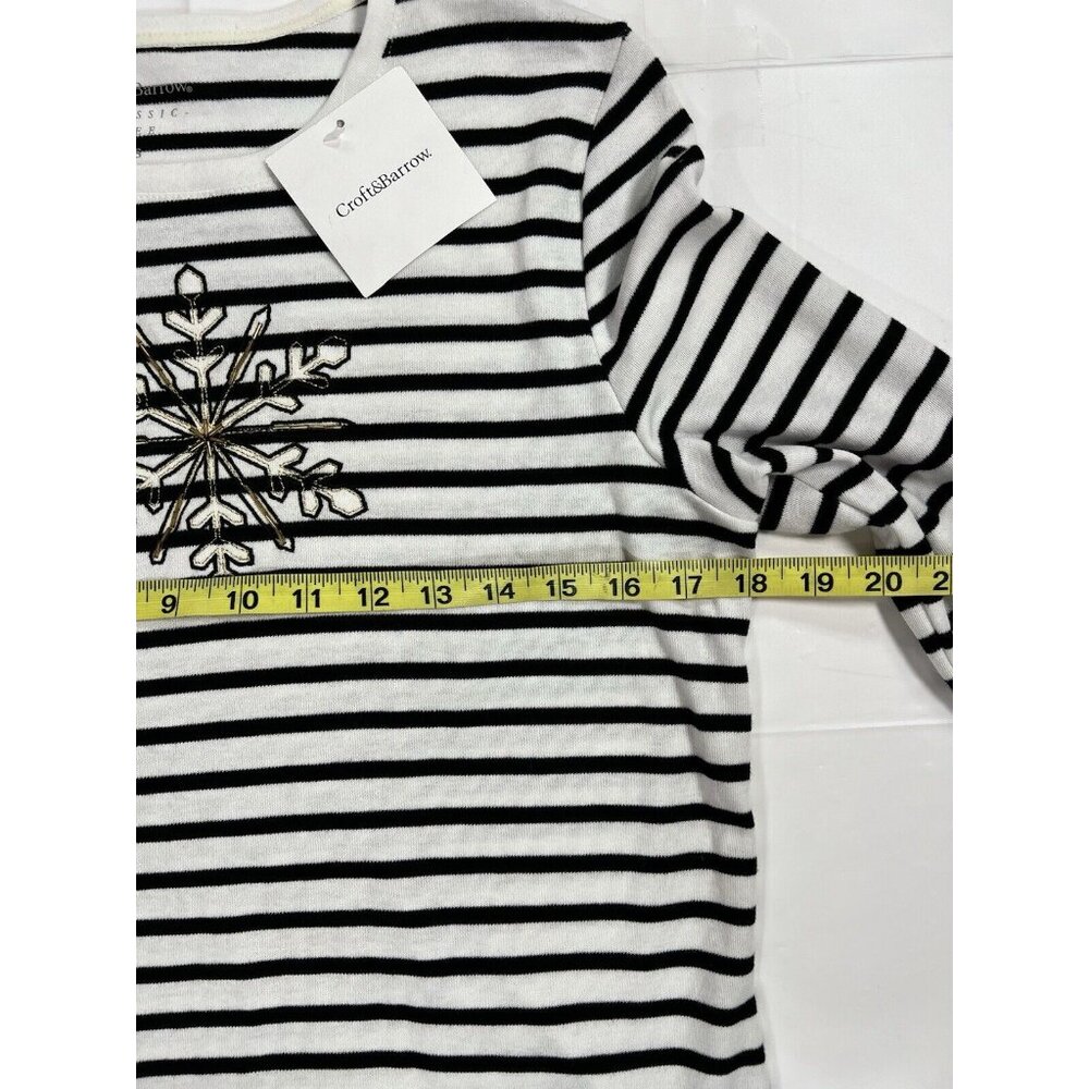 NWT croft barrow women classic tee shirt Small Striped Black White Long Sleeves - Picture 7 of 10